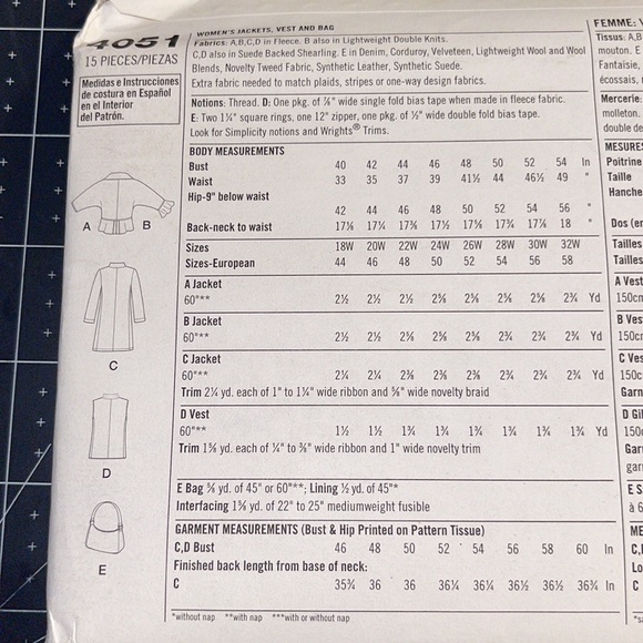 Simplicity Womens Jackets, vest, bag pattern Sz 26w - 32w - Picture 3 of 4